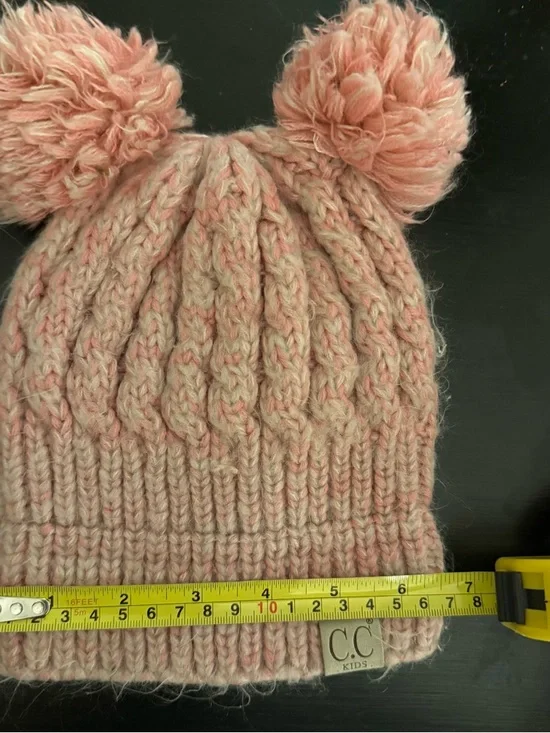 C.C Kids Blush Pink Cable Knit Double Pom Beanie - Picture 3 of 3